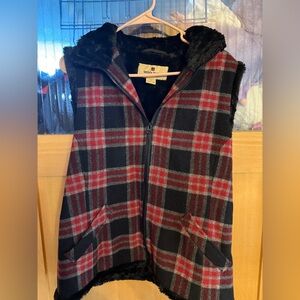 Woolrich Womens Buffalo Plaid Sherpa Lined Full Zip Wool Vest Medium